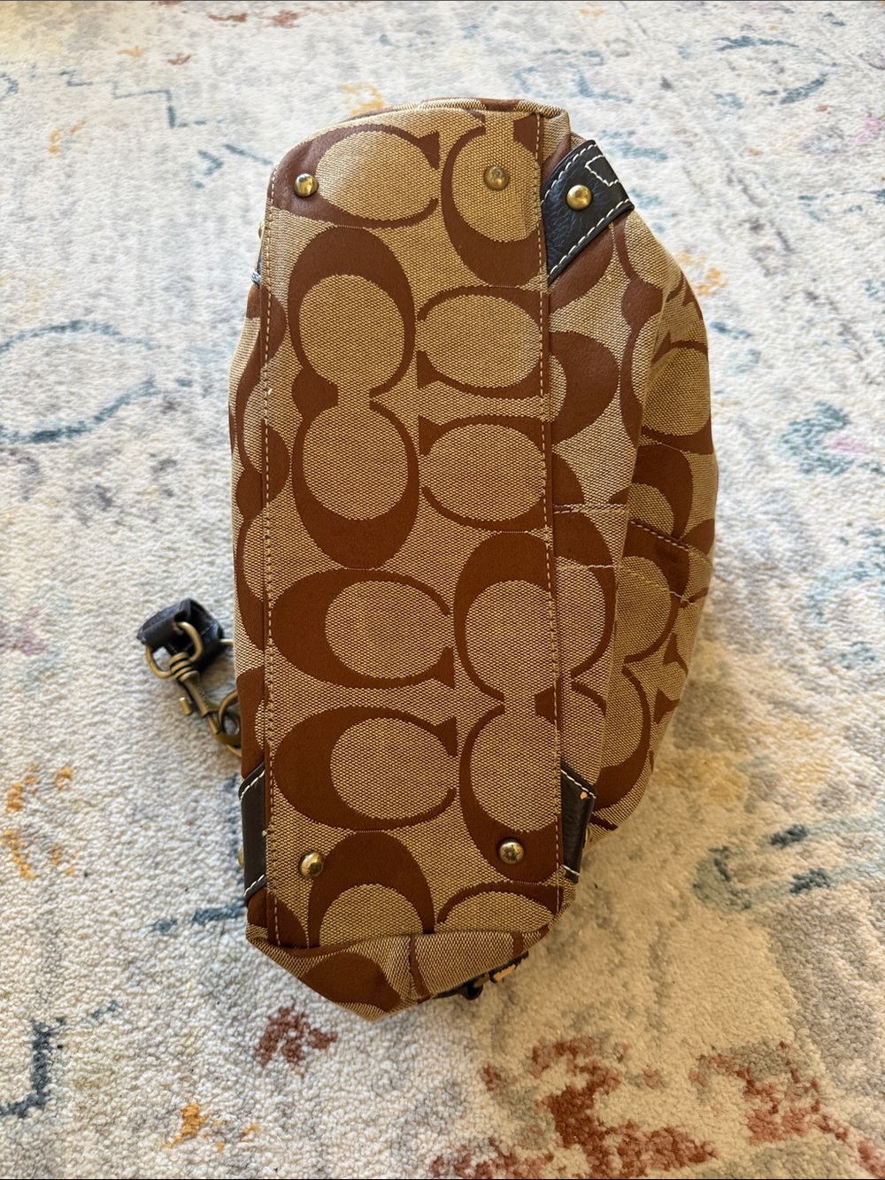Coach Brown Signature Canvas Shoulder Bag with Dark Brown Leather Trim - Picture 7 of 10